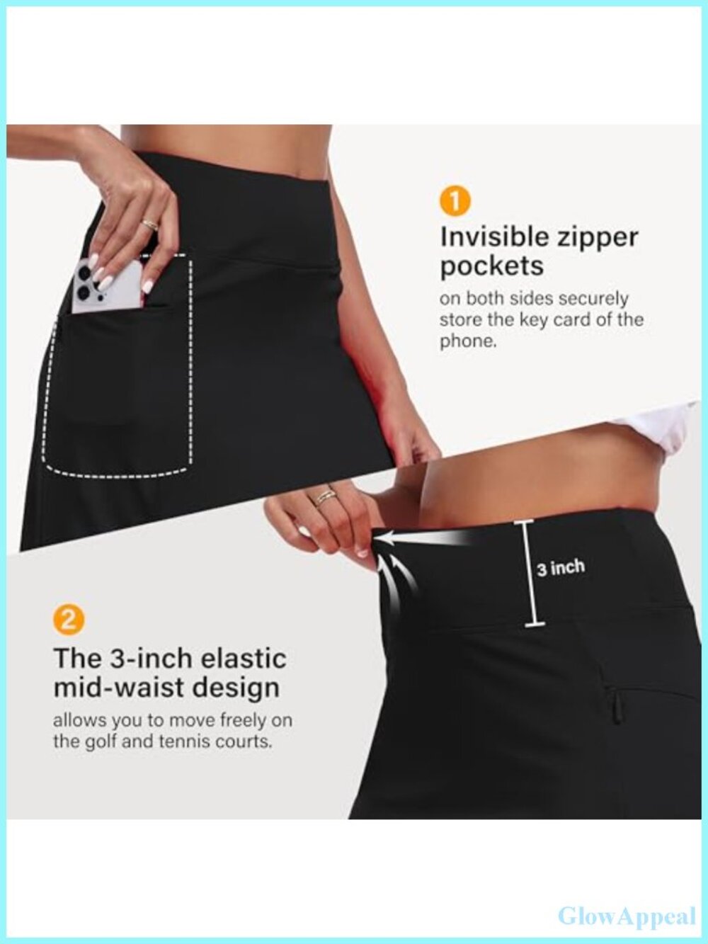 Women's 20" Knee Length Golf Skort Athletic Tennis Skirt with 4 Pockets - Picture 5 of 6